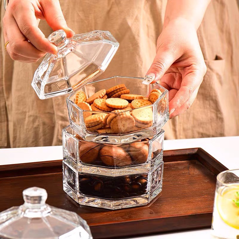 ins风宝塔糖果缸玻璃干果罐家用首饰收纳罐八角边高颜值收纳摆件