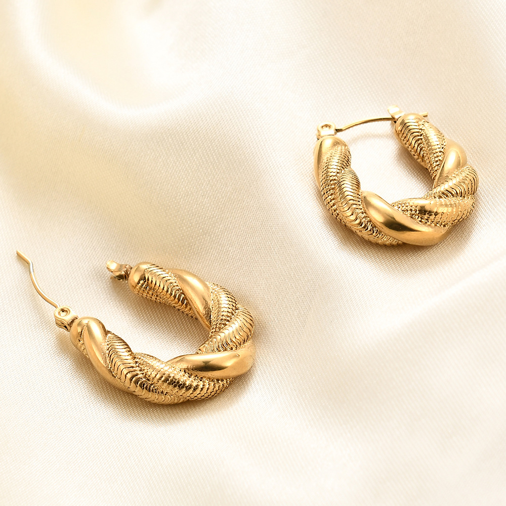 Casual, Daily Occasion Stainless Steel Material 1 Pair Vintage Style Geometric Solid Color Plating Stainless Steel 14k Gold Plated Hoop Earrings