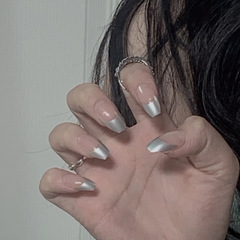 簡約鏡面銀法式短芭蕾穿戴美甲成品假指甲美甲貼片指甲貼片可拆卸