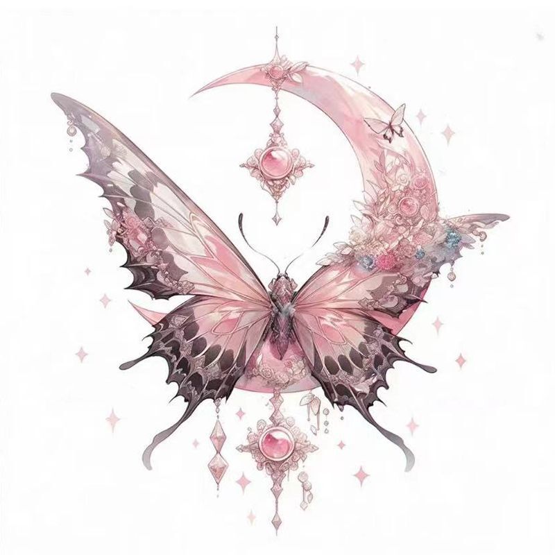 Premium Gorgeous Moon Butterfly Temporary Tattoo Colorful Waterproof Ins Cute Clavicle Arm Sweet Cool Spice Girl Sticker