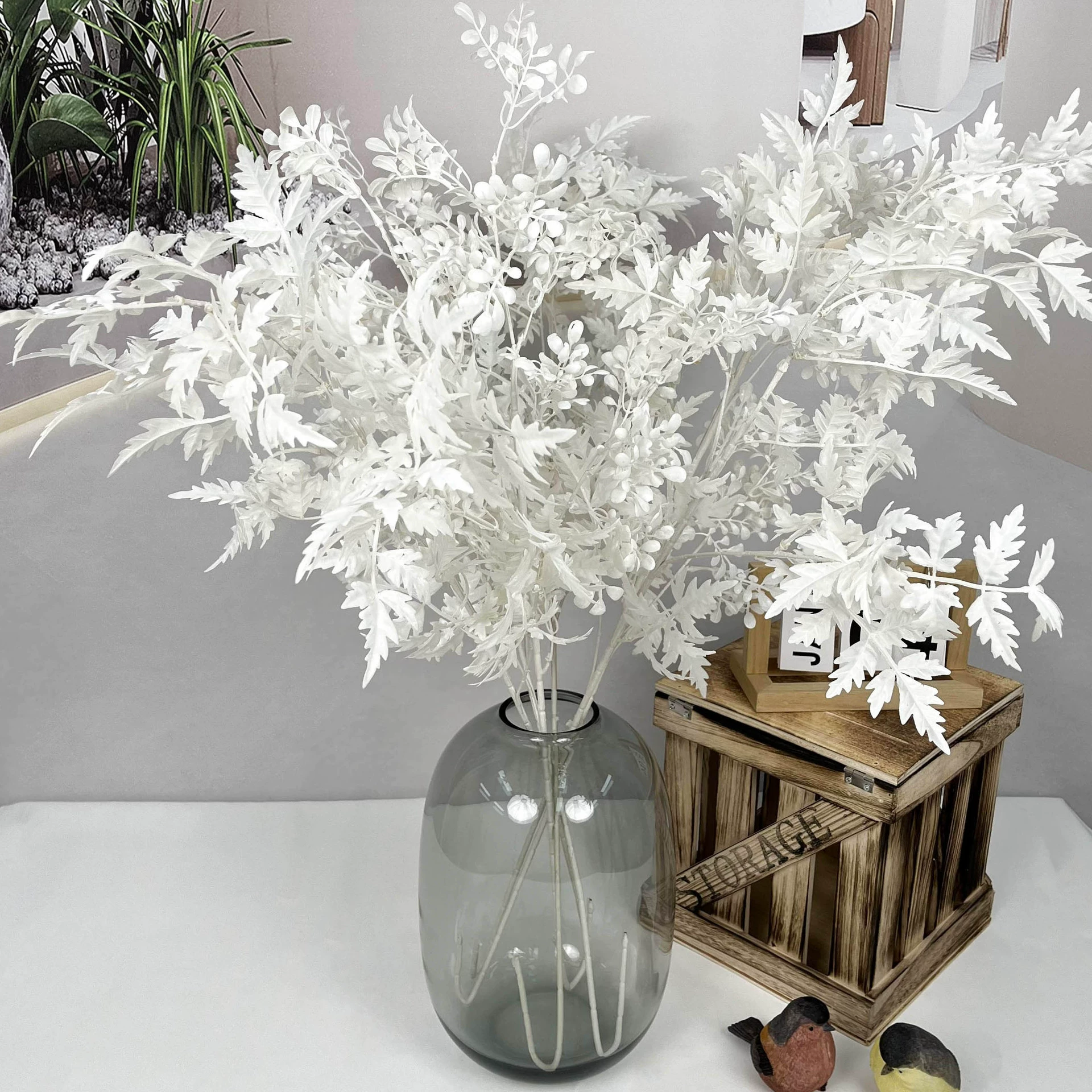 Realistic plastic set, white decorative flowers for living room
