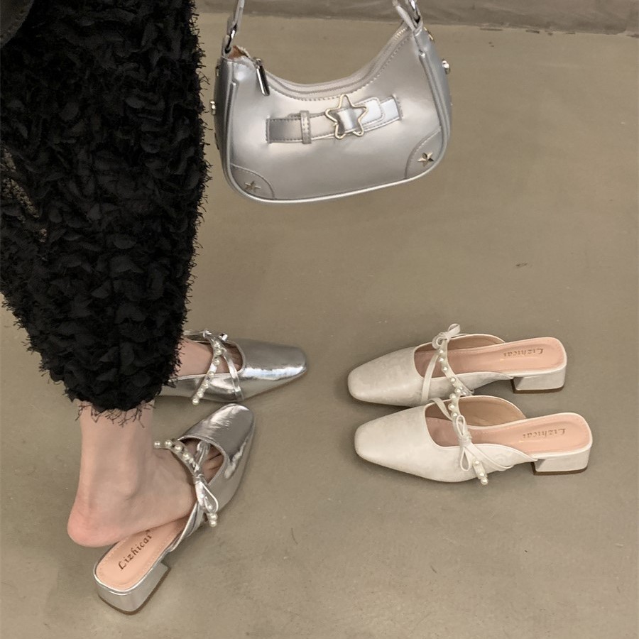 2025 New Summer Women's Closed-Toe Sandals Fashionable Versatile Daily Commute High-End Half Slippers Square Toe_vogvips.com