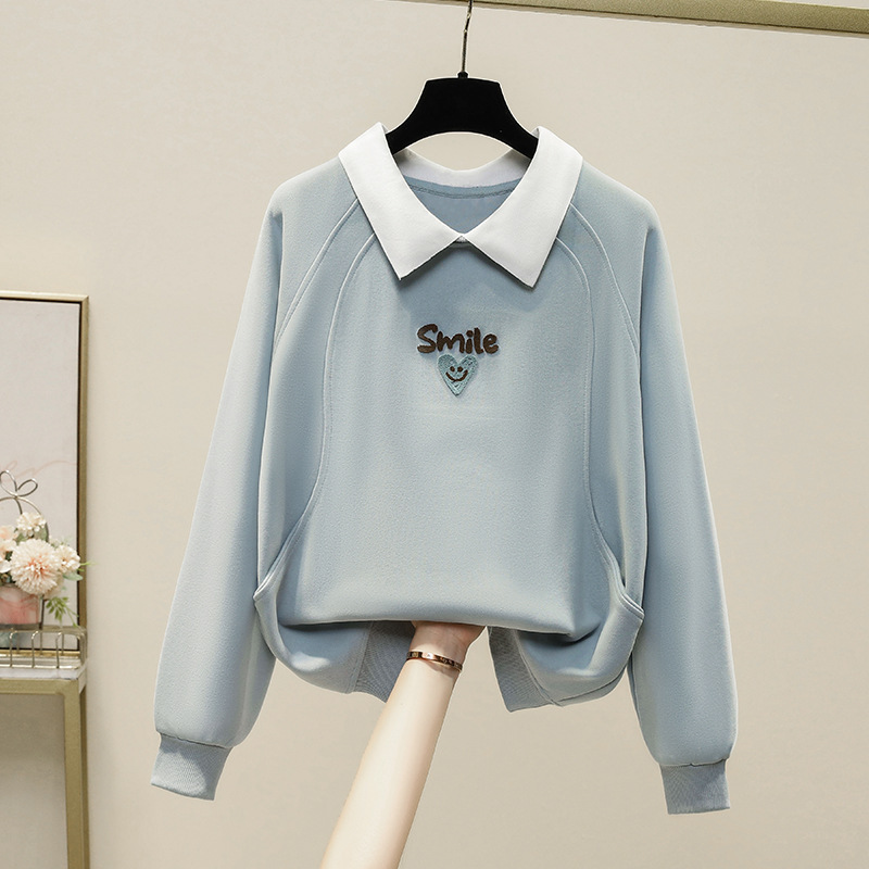 2024 Spring and Autumn New Embroidered Laughing Dangerous Sweater Women's Small Junior High School Students Top Age-reducing Polo Shirt Lapel