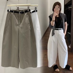 夏季洋气九分弯刀阔腿裤女高腰简约气球裤百搭显瘦休闲裤