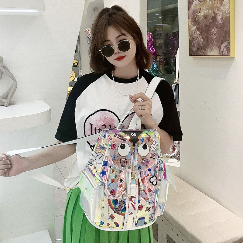 Mochila de gelatina de PVC que cambia de color con material láser de gran capacidad, bolso de viaje unisex 2391 #