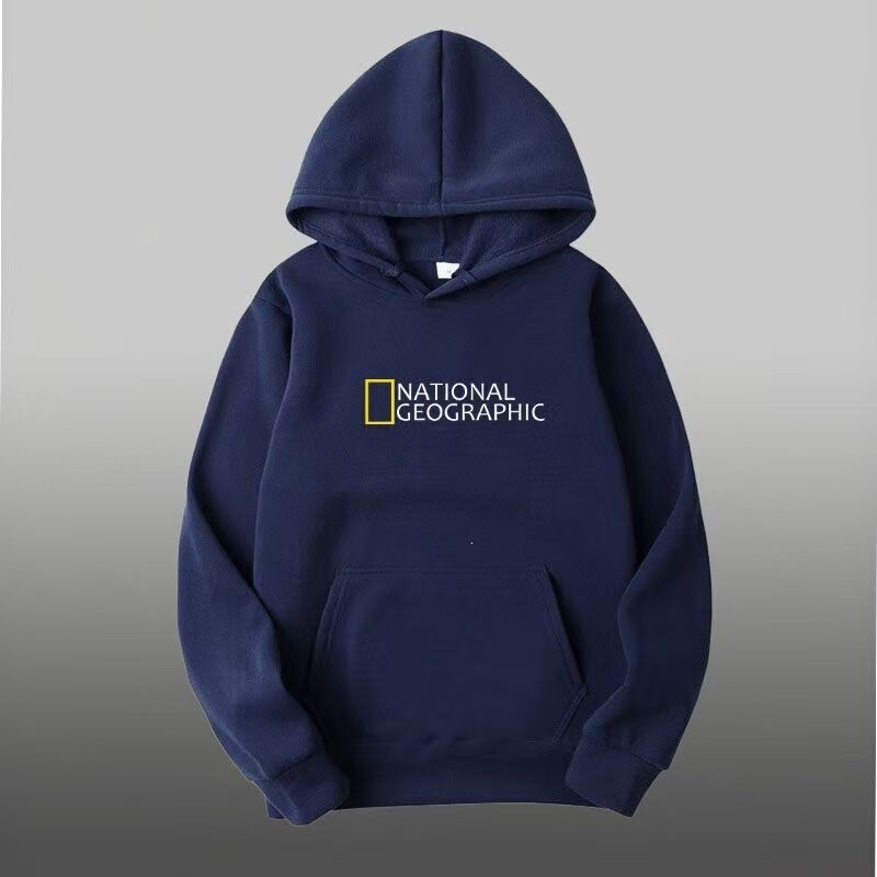National Geographic Letter Print Hooded Sweatshirt for Men, Loose Fit, Fleece Lined, New American Style Casual Jacket for Fall and Winter National Geographic Letter Print Hooded Sweatshirt for Men, Loose Fit, Fleece Lined, New American Style Casual Jacket for Fall and Winter
