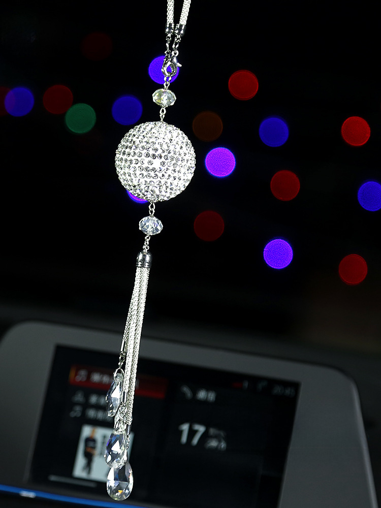 Car rearview mirror crystal diamond decorated Korean cute men's and women's car interior ornament decoration hanger pendant