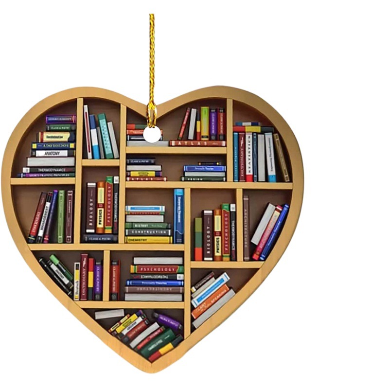 2022 acrílico ornamento libro amantes en forma de corazón bibliotecario ornamento coche colgante decoración del hogar