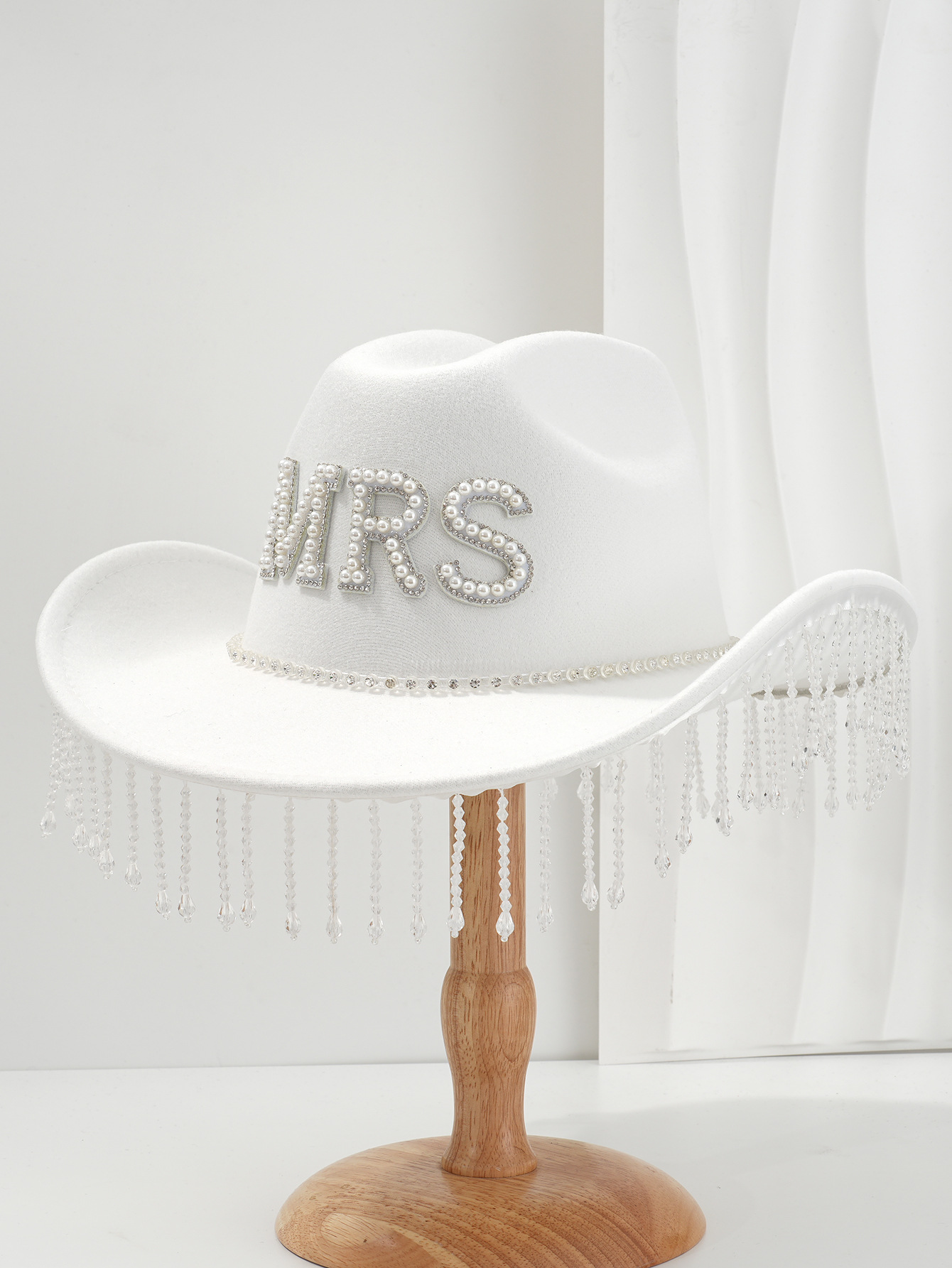 Sombrero de vaquero de fieltro de dama de novia occidental perla BRIDE con colgante de cristal bordilla sombrero sombrero de jazz image 13