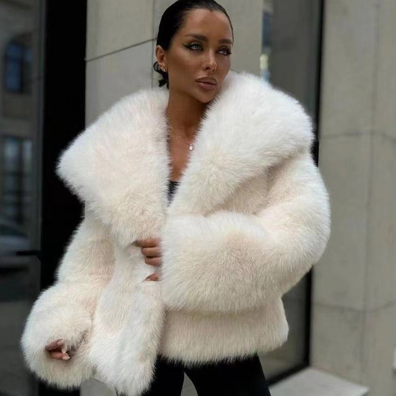Amazon Cross Border Fur Coat Women Large Lapel Faux Fur Jacket Women Fluffy Casual Fox Fur Coat Women