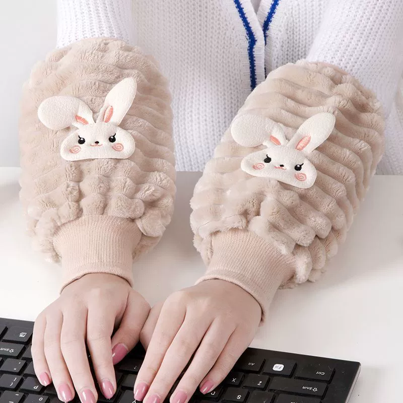 Теплые флисовые детские чехлы на рукава с короткими рукавами и рисунком кролика, милые защитные чехлы для осенне-зимних пуховиков, защищающие от грязи и пятен.