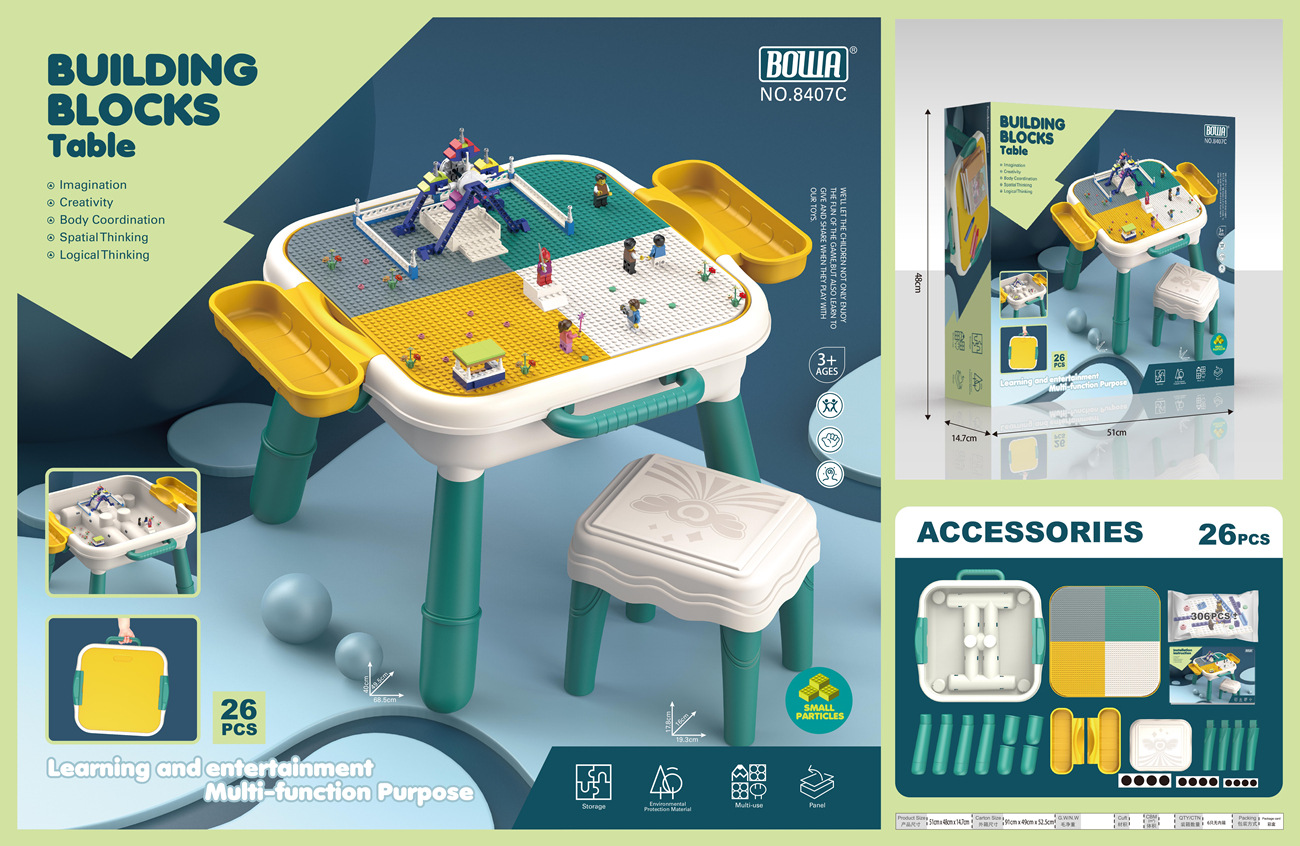 Comercio exterior niños multi-funcional gran partícula ensamblada mesa de bloques de construcción juguete Rueda de la fortuna animal pequeña partícula DIY mesa de bloques de construcción