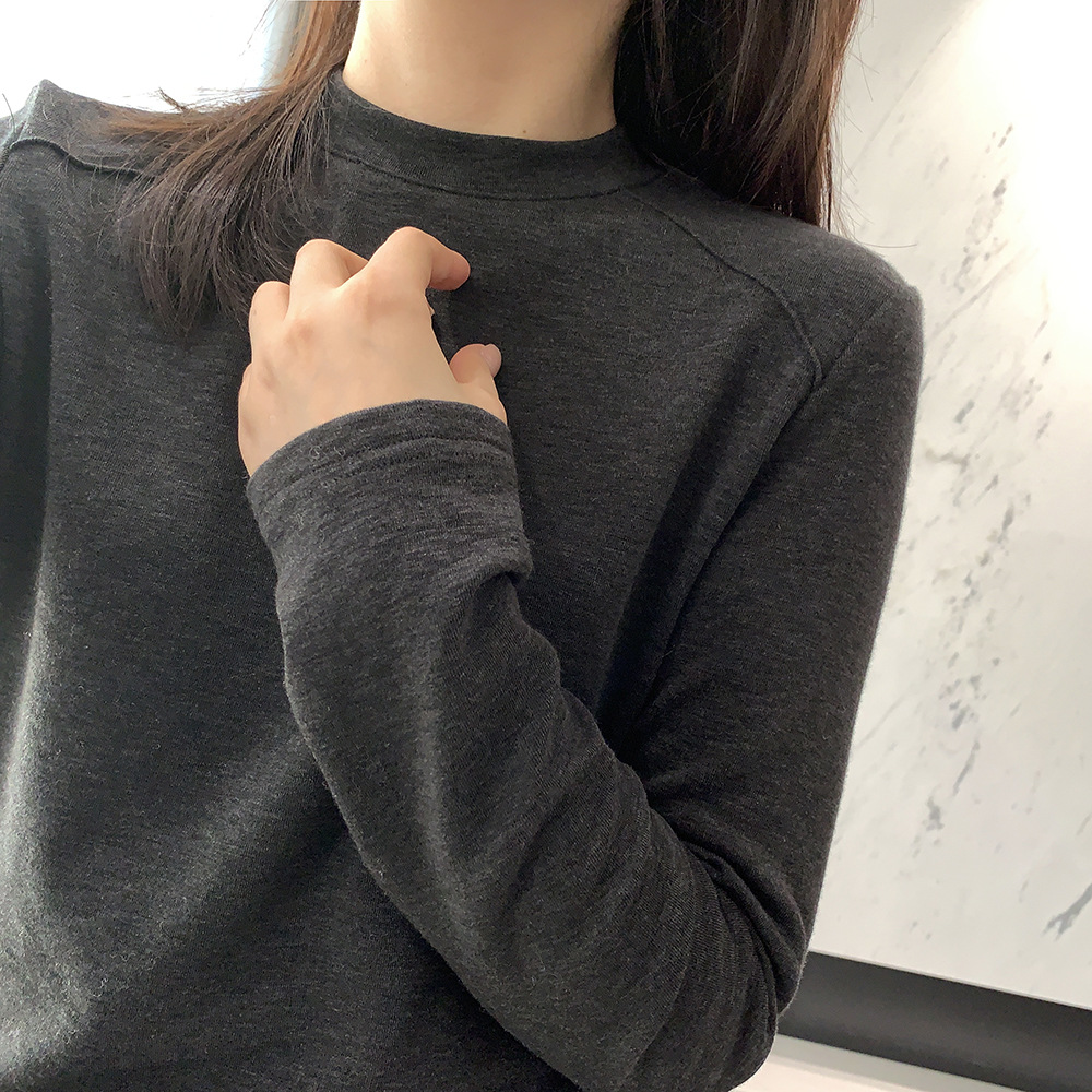 人手一件！半高领打底衫2025秋冬修身弹力磨绒纯色百搭内搭T恤女