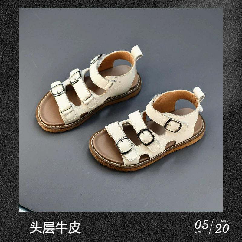 Sandals for leisure, summer beach footwear, breathable children's shoes, genuine leather, soft sole