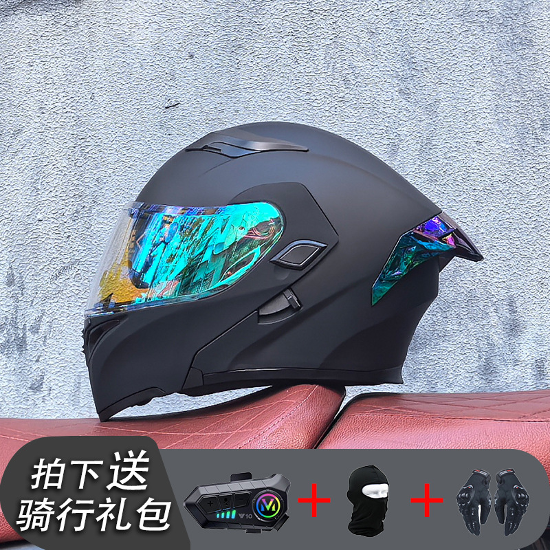 ORZ Casco de carreras Casco de doble lente totalmente cubierto para hombre Casco completo Four Seasons Travel Rally Casco completo Personalidad Bluetooth