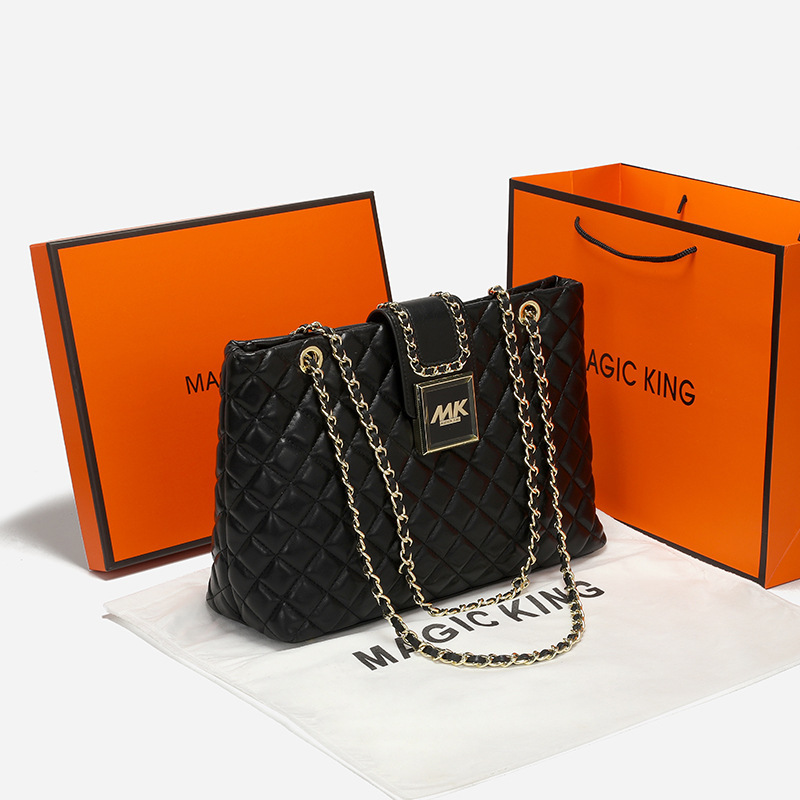 Magic King Mk Genuine Leather Quilted Chain Tote Bag for Women 2024 Large Capacity Crossbody Shoulder Bag Armpit Magic King Mk Genuine Leather Quilted Chain Tote Bag for Women 2024 Large Capacity Crossbody Shoulder Bag Armpit