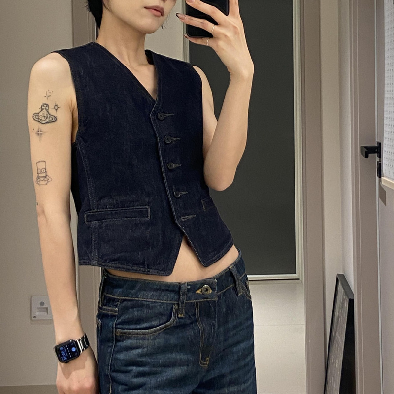 Niche alrigh * t red-ear original cow v-neck waist Denim vest women 25 new vintage vest overskirt suit Niche alrigh * t red-ear original cow v-neck waist Denim vest women 25 new vintage vest overskirt suit