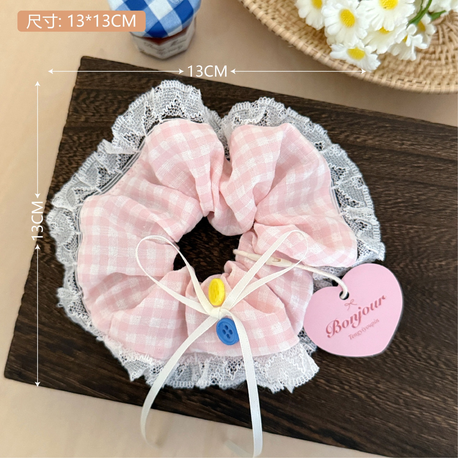 Estilo coreano de alta apariencia de encaje de intestino grueso banda de pelo accesorios para el cabello cuerda de pelo de corazón de niña de todo fósforo pequeño Qing nuevo tocado de cola de caballo de gran altura al por mayor