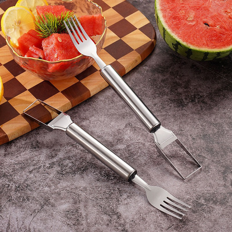 ステンレス製双頭スイカカッター、家庭用果肉掘り、スイカフォーク、キューブカット、両用水果スプリッター|undefined