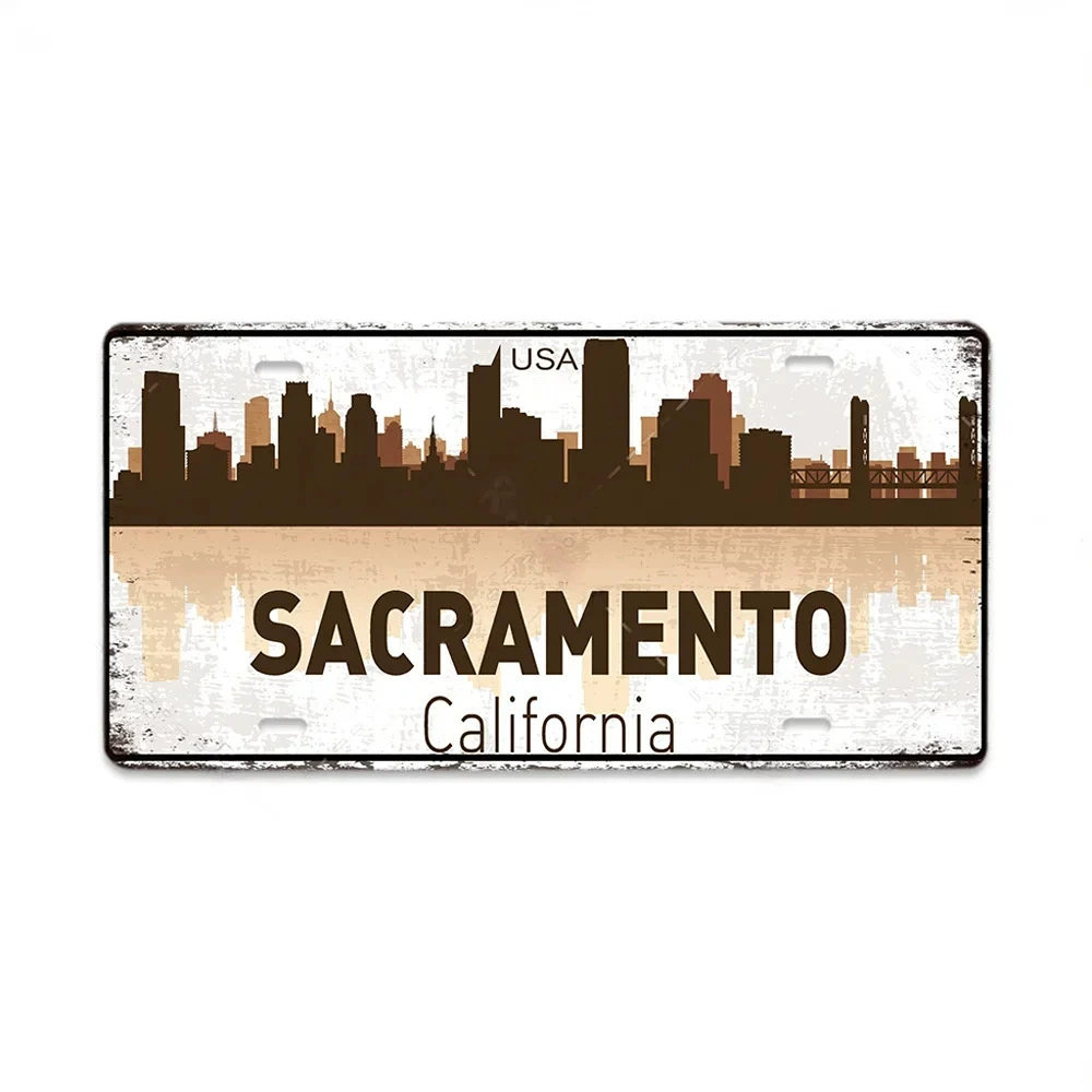 Cross-border license plate metal art aluminum plate painting creative American place name personalized English sign wall decorative painting