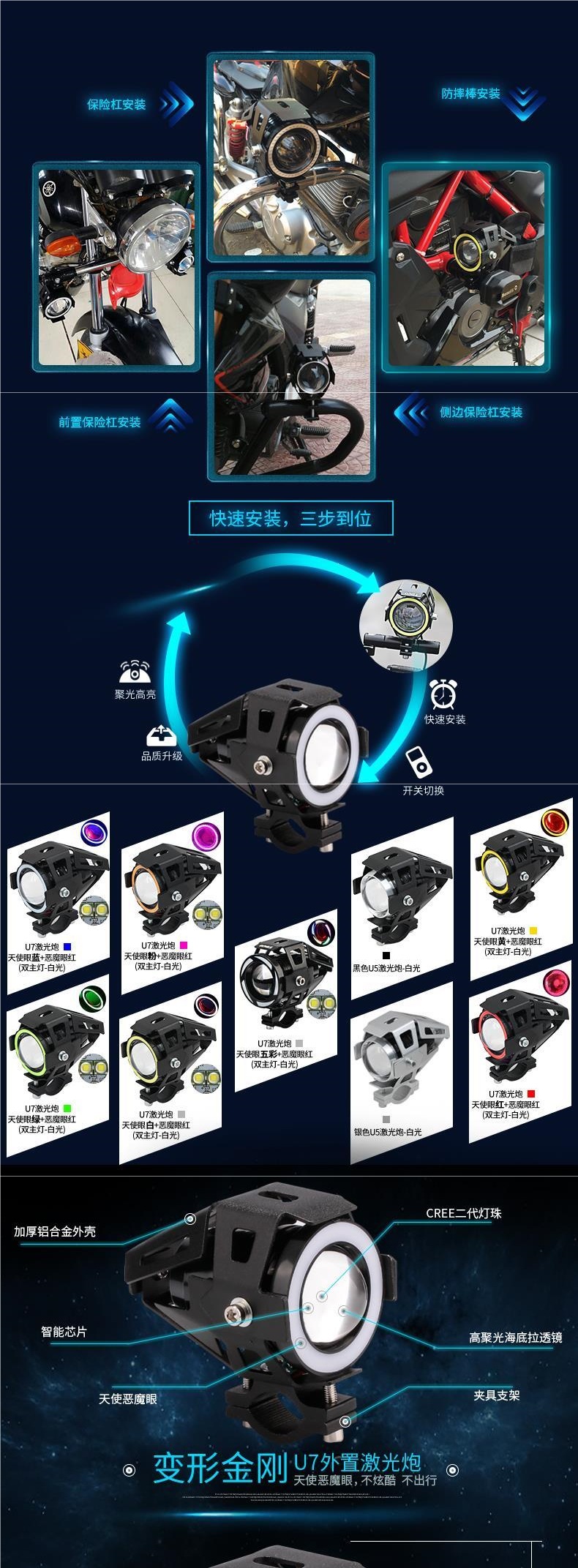 Motorcycle electric vehicle super bright LED high-intensity external strobe light angel eye headlight motorcycle modified headlight