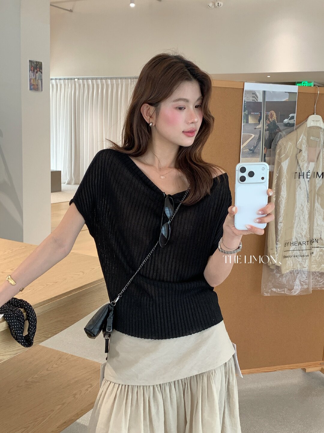 Áo thun nữ cổ tròn basic tay ngắn phong cách Hàn Quốc — Cà phê, màu đen, Bột củ sen, trắng ngà chi tiết 55