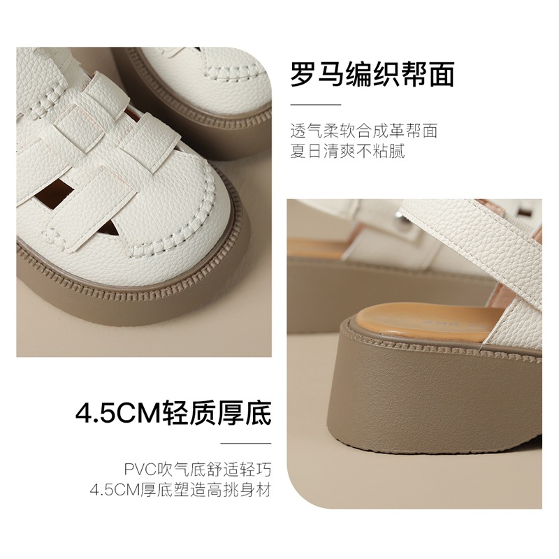 Sandal bít mũi đế dày phong cách La Mã nữ, quai chữ V — AB16N be đen