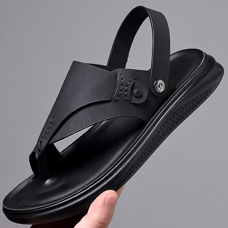 Dép sandal nam kẹp ngón mềm mại, dép lê đi biển hai kiểu mang, thoáng khí nhanh khô — C2301 màu đen