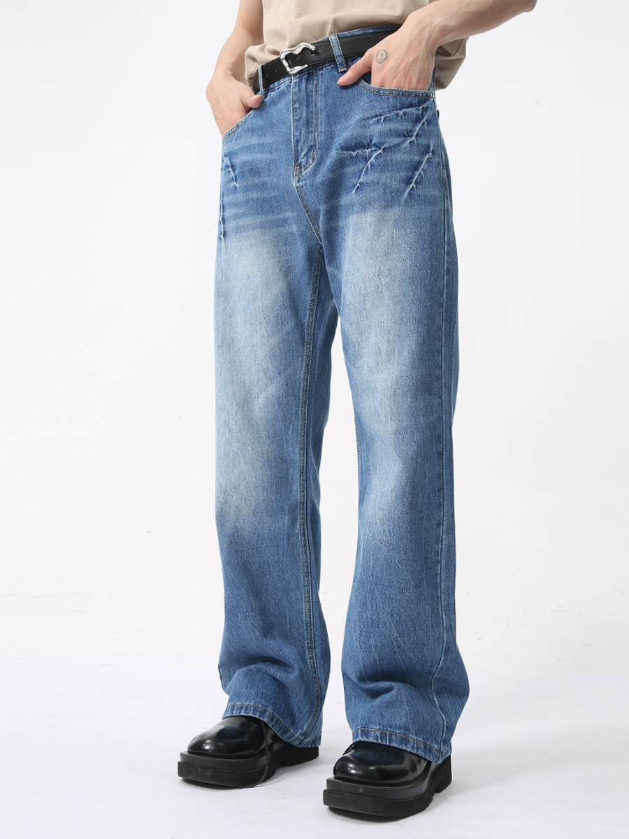 MTLCLOTHES Hombres| 2024 verano nuevo producto americano High Street Lightning Crack micro lavar la marea de jeans