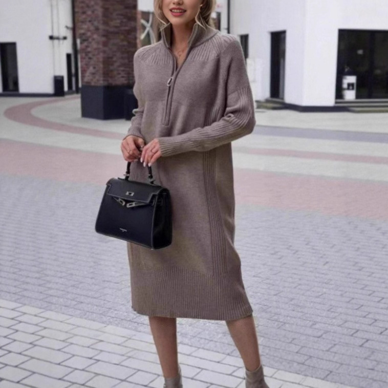 Cross-Border Zipper Mid-Length Knitted Dress 2026 Autumn and Winter New Style Loose Plus-Size Stylish Inner Wear Women's Sweater
