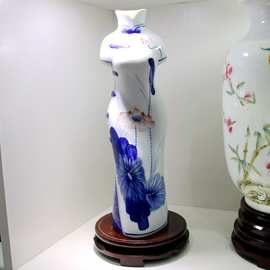 陶瓷手绘花插景德镇唐装花鸟山水花瓶中式文化装饰品古典美女大号