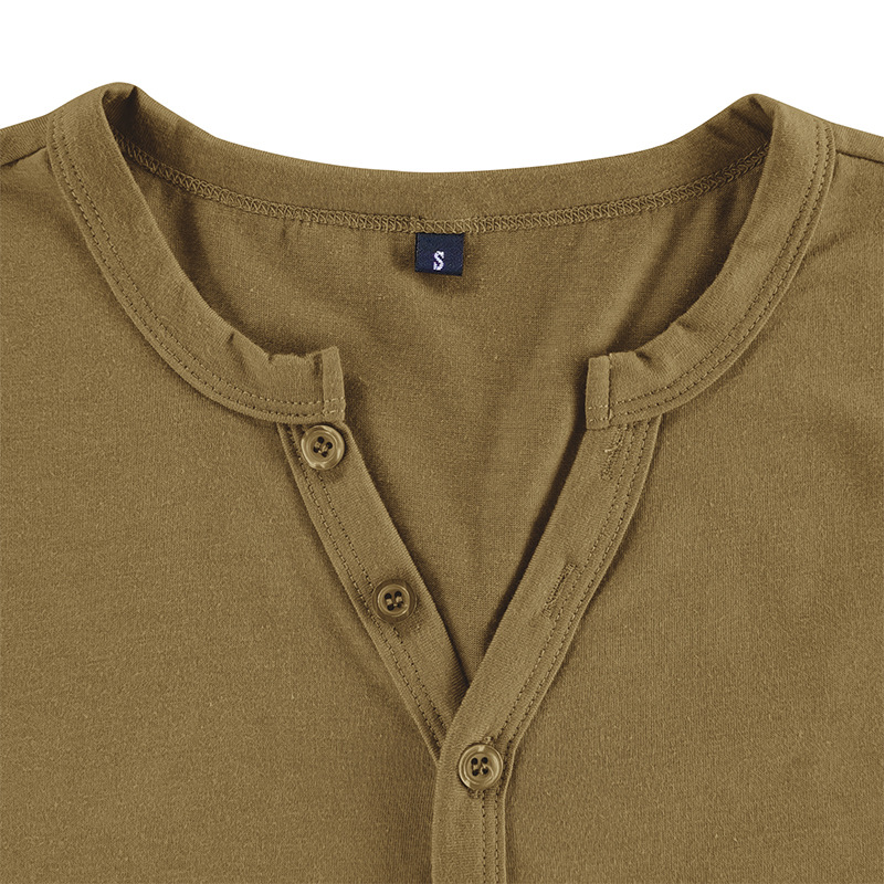 Heißer Sommer Atmungsaktive Herren Henry Kurzarm T-shirt Europäische und Amerikanische männer Taste Einfarbig T-shirt Top_voghion.com