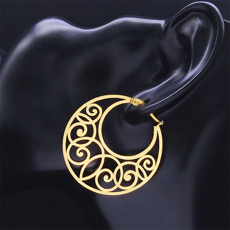 Ohrclips im Bohemian-Stil mit hohlen Schnitzereien für Damen, elegante geometrische Ohrclips aus Edelstahl, auffällige, unregelmäßige Ohrringe_voghion.com