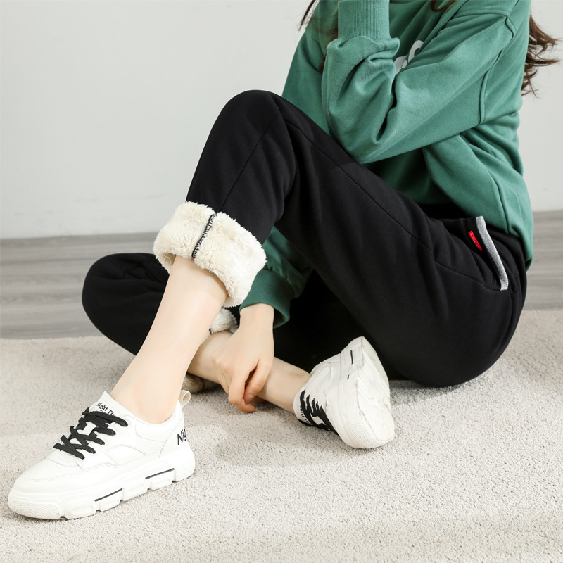 Fleece-Lined Pants Women's Outer Wear Autumn and Winter Straight Casual Sports Pants Slimming All-Match Lamb Fleece Thickened Outer Wear Cotton Pants Fleece-Lined Pants Women's Outer Wear Autumn and Winter Straight Casual Sports Pants Slimming All-Match Lamb Fleece Thickened Outer Wear Cotton Pants