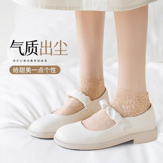Lace lace socks children summer ultra-thin short stockings transparent non-slip short tube cotton bottom breathable crystal socks wholesale