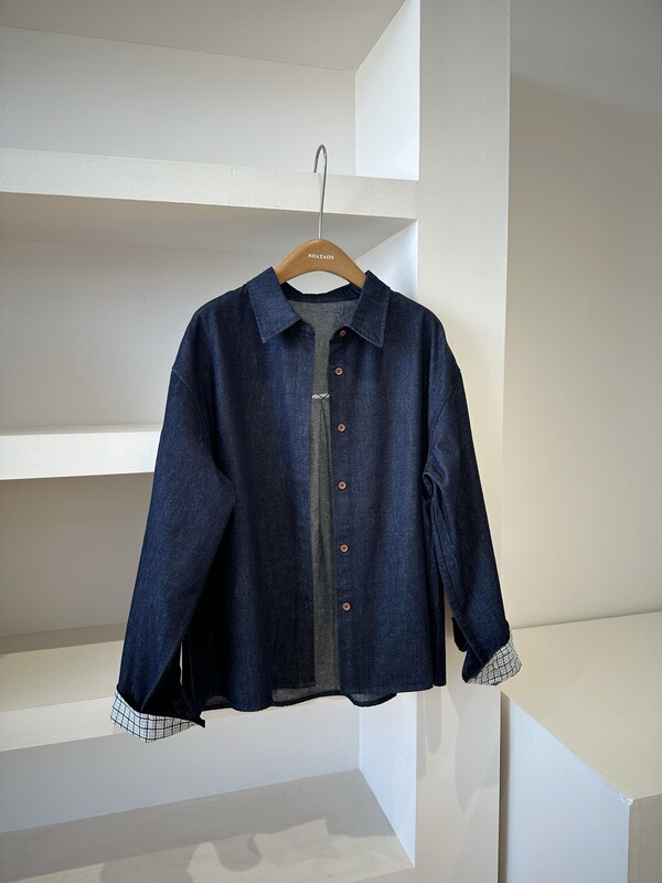 High Quality Full Edge Dark Washed Denim | Korean Style Simple Loose Lapel Single-Breasted Long-Sleeved Shirt for Autumn