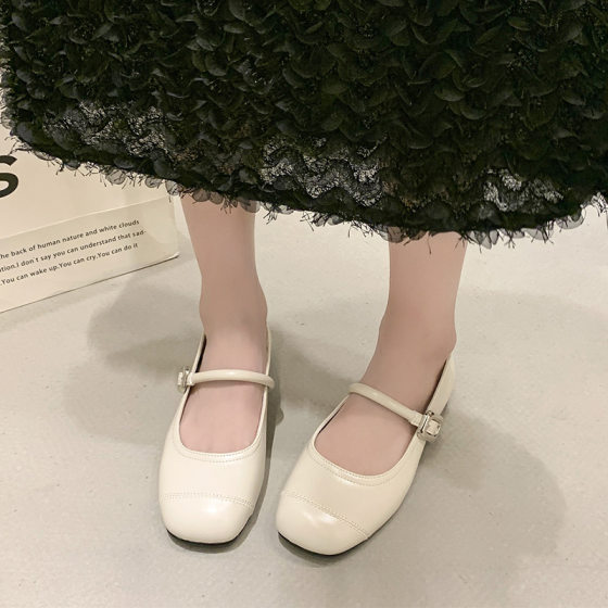Mary Jane Small Leather Shoes Women's 2025 Spring New Low Mouth Low Heeled French silver Fairy Style Dress Shoes
