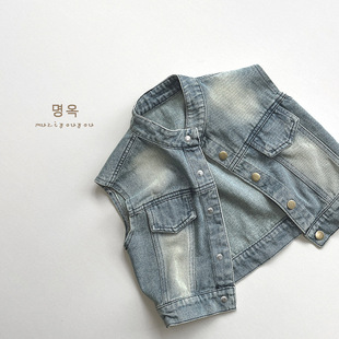 Vintage Denim Vest 2025 Spring Children's Casual All-match Waistcoat Vest for Boys and Girls Korean Top Trendy Children's Wear