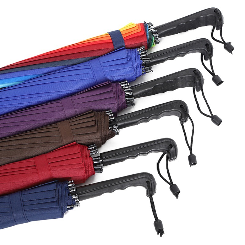 Wholesale 16 Bone Automatic Rainbow Umbrella Strike Cloth Plain Windproof Straight Umbrella Business Umbrella Advertising Umbrella Printable logo
