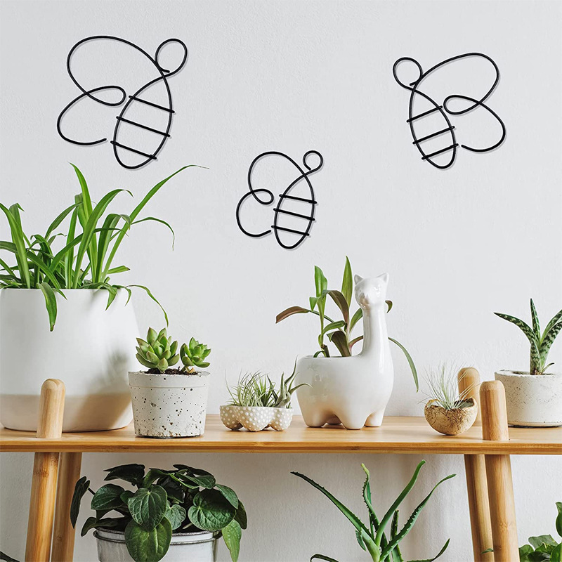 Moderno simple abeja forma artesanía de hierro creativo metal alambre artesanía decoración de la pared decoración del hogar Decoración de la pared suave