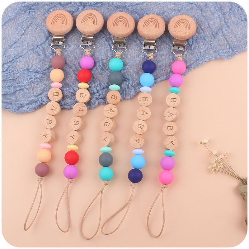 Nuevo bebé Arco Iris haya clip chupete Cadena de dibujos animados Arco Iris silicona mordedor molar juguete