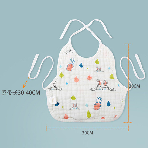Children's Large Size Cotton Bib Baby 8-layer Gauze Backless Shirt Style Washable Drool Cloth Eating Bib with Straps