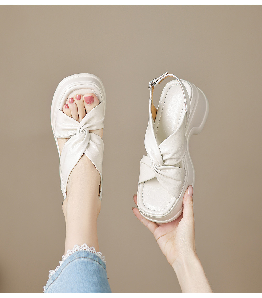 Sandal nữ đế xuồng cao gót quai chéo hở mũi phong cách La Mã — Hồng nhạt, màu trắng ngà chi tiết 19