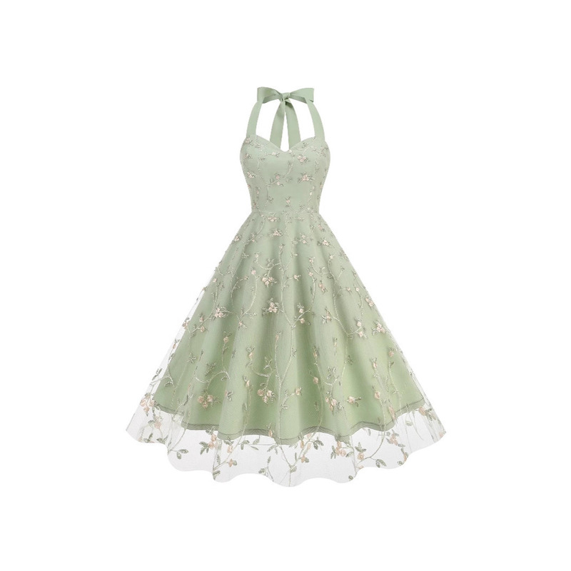 Amazon Cross-Border European and American Sleeveless Suspender Foreign Trade Dress Dress Mesh Embroidery Elegant Fashion Skirt