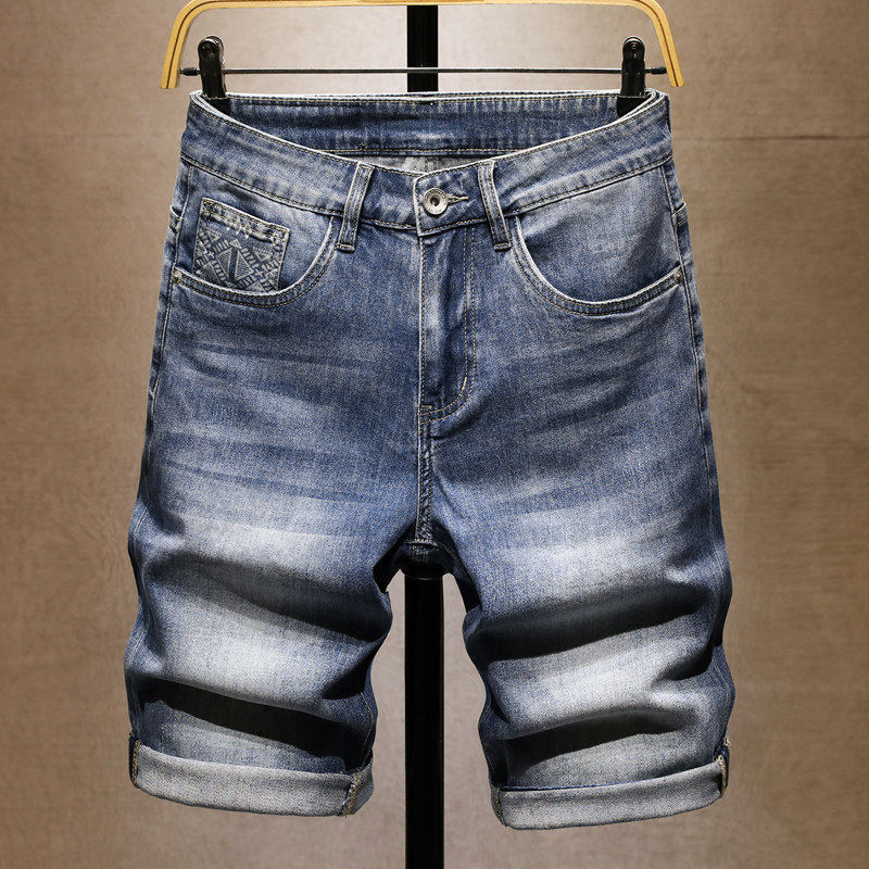 Men's Clothing Men's High End Light Luxury Printed Denim Shorts Style Slim Fit Summer Casual Pants Trendy Retro Five Point_mkmklike.com