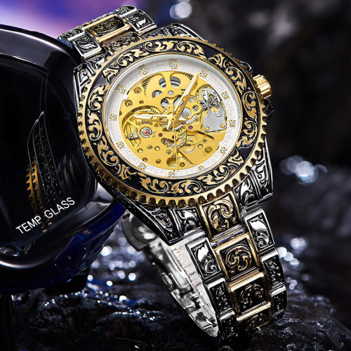 Mechanical Watch New Ancient Camel European and American Style Men's Fashion Hollow Retro Carved Automatic Mechanical Watch