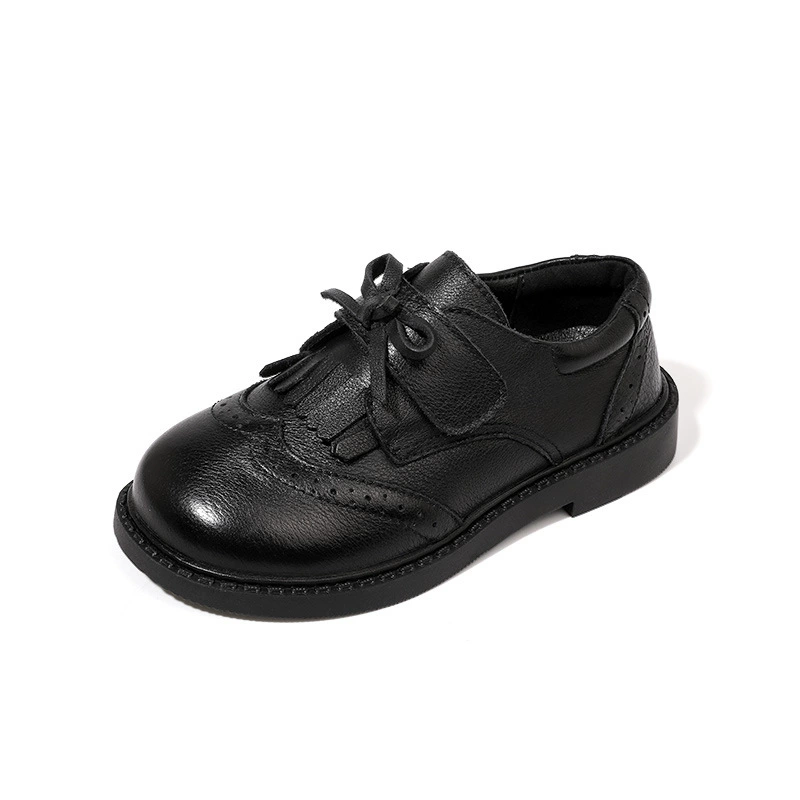 Детская обувь, черные маленькие кожаные туфли для девочек, новые студенческие детские туфли в британском стиле на мягкой подошве, детская обувь среднего и большого размера.
