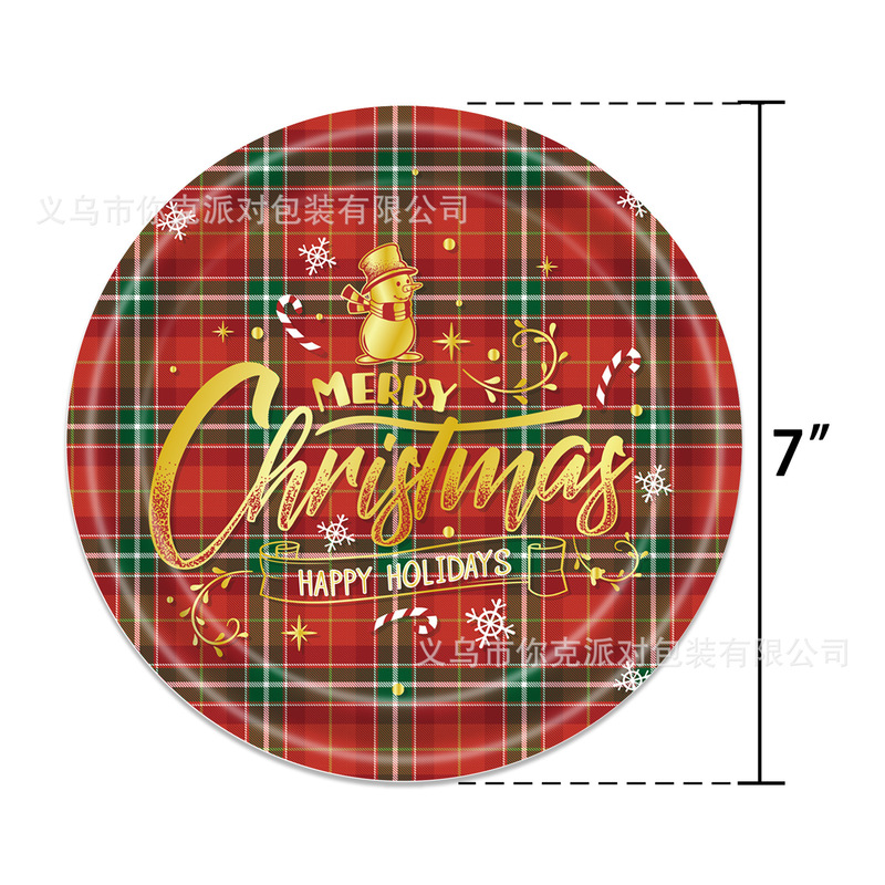 赤い格子クリスマス紙皿水彩クリスマスツリー使い捨て紙コップティッシュテーブルクロス祝日パーティー皿|undefined