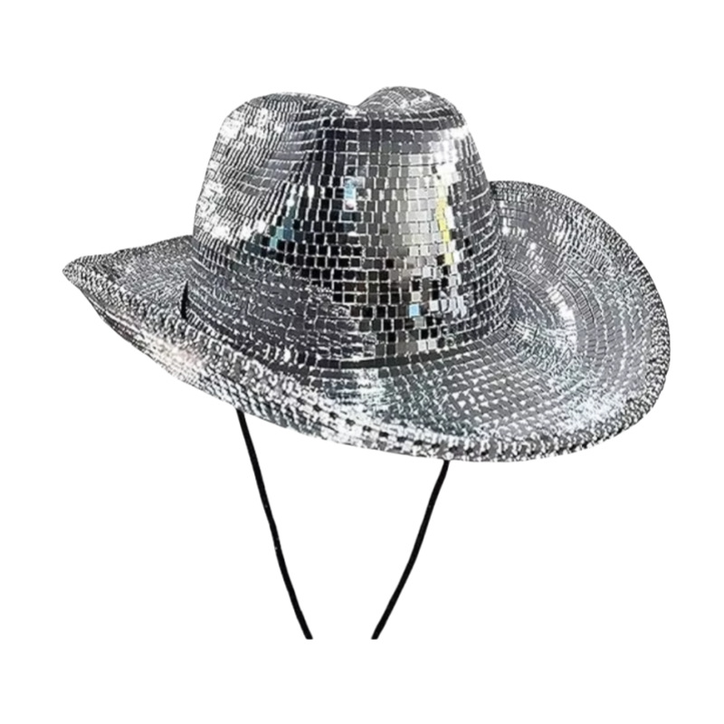 Disco Ball Ball Ball Sombrero de vaquero Espejo plateado Sombrero de fiesta individual Escenario de rol Vestir Sombrero de rol