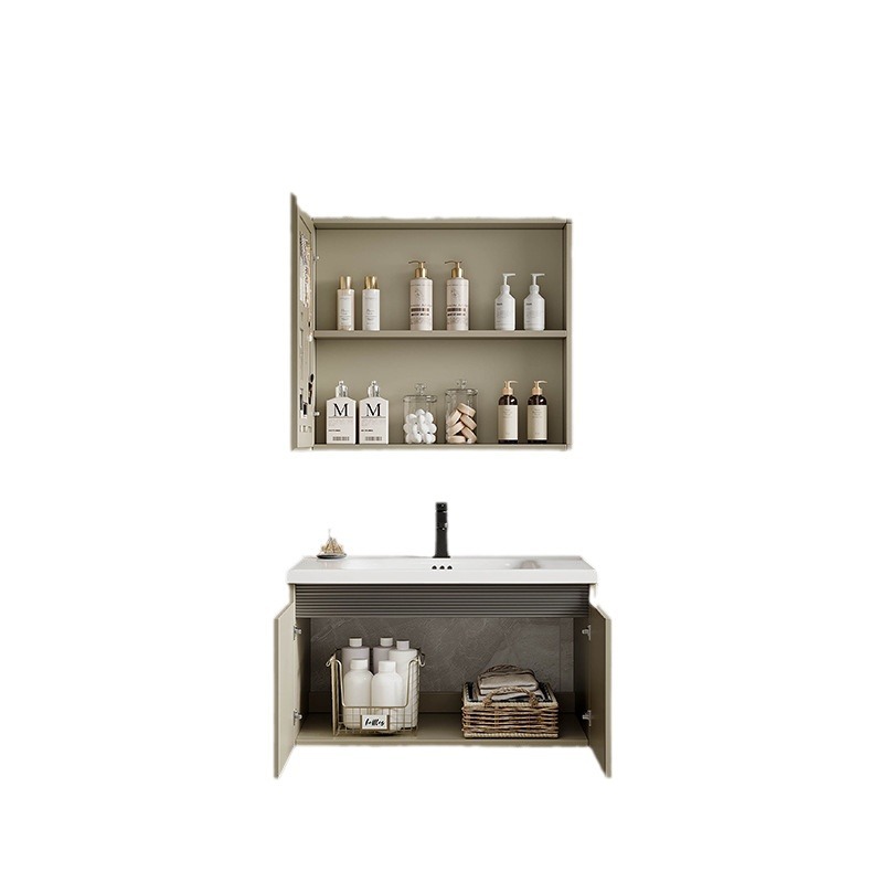 Gabinete de baño combinado lavabo de aluminio de panal, lavabo de aluminio espacial simple, almacenamiento de maquillaje, lavabo de espejo inteligente